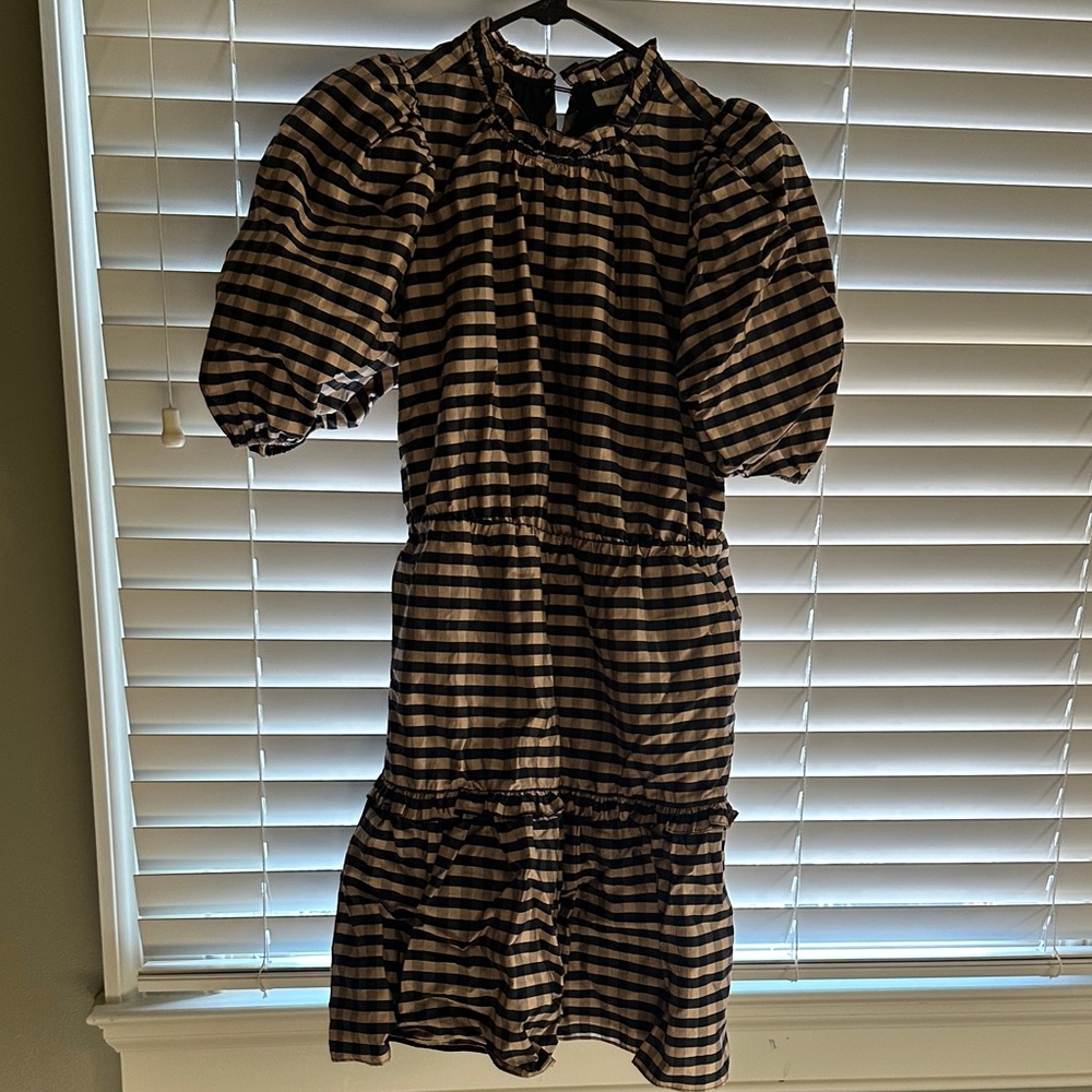 Marie Oliver Black and Cream Striped Dress